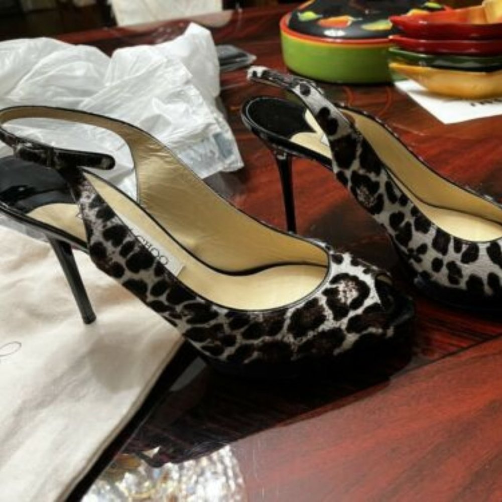Jimmy Choo Leopard Print Nova Platforms Slingbacks size 39